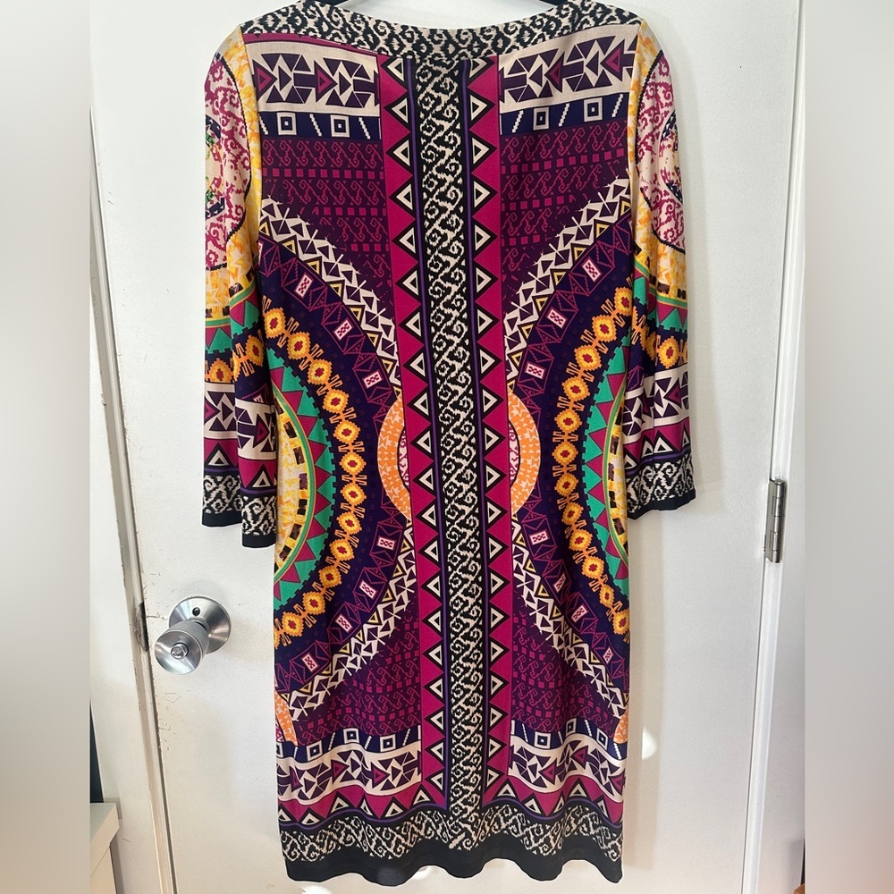 ECI Vibrant Geometric Print Dress Long Sleeve Casual Chic Size 6 - Picture 6 of 7
